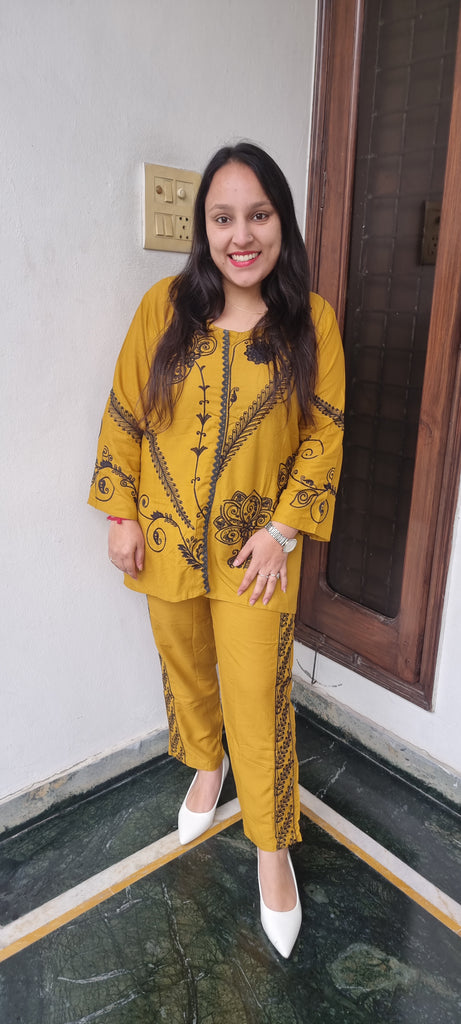 Elegant Mustard Printed Co-ord Set