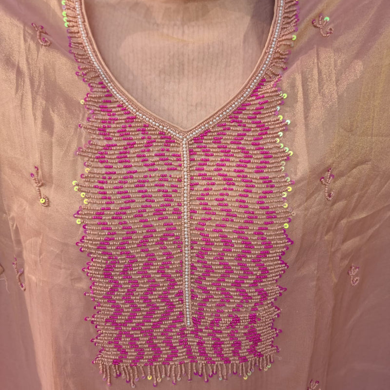 Peach color suit with neck work  for women