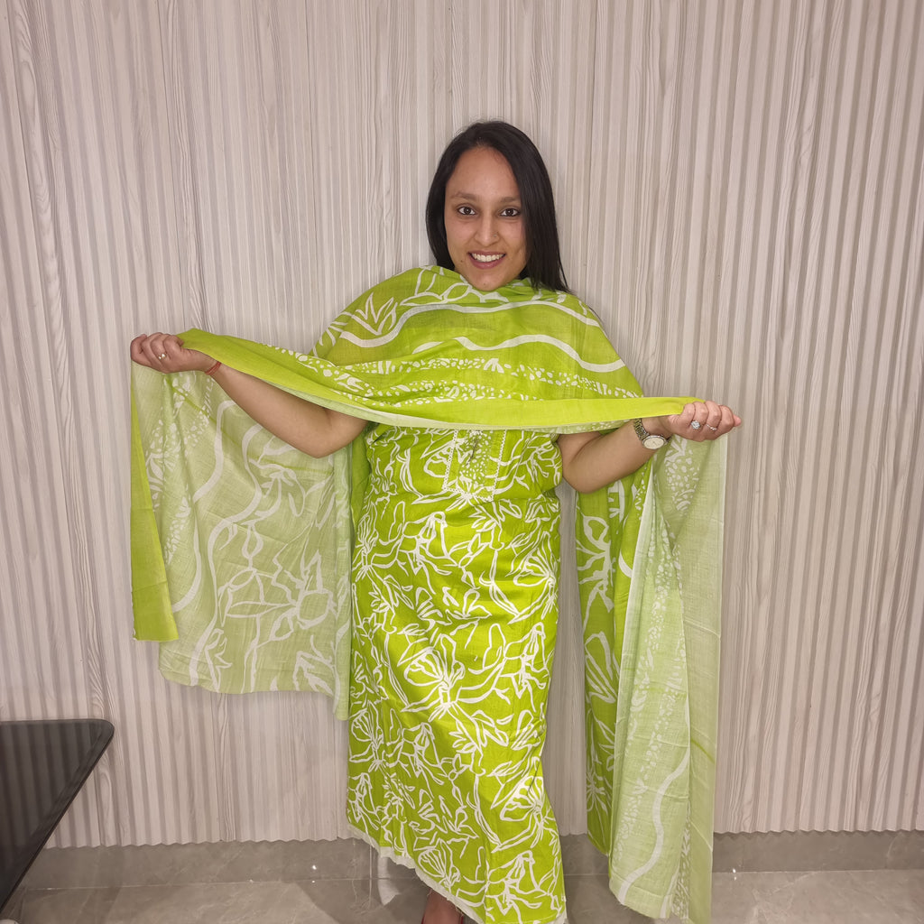 Lime Green Elegance Cotton Suit