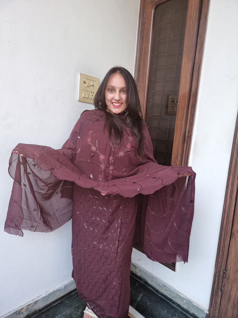 Elegant Wine Georgette Suit