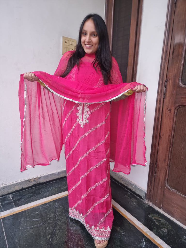 Rosé Elegance Embroidered Organza Suit