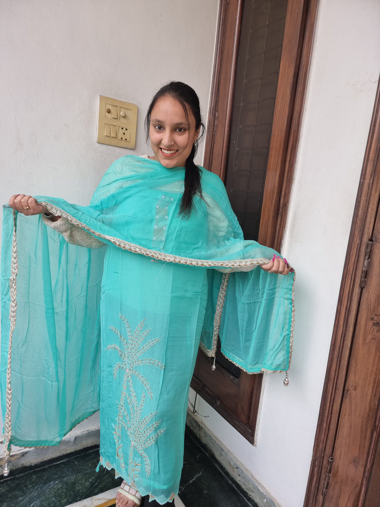 Aqua Grace Embroidered Organza Suit