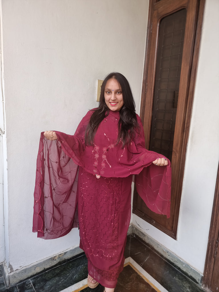 Regal Maroon Embroidered Ensemble.