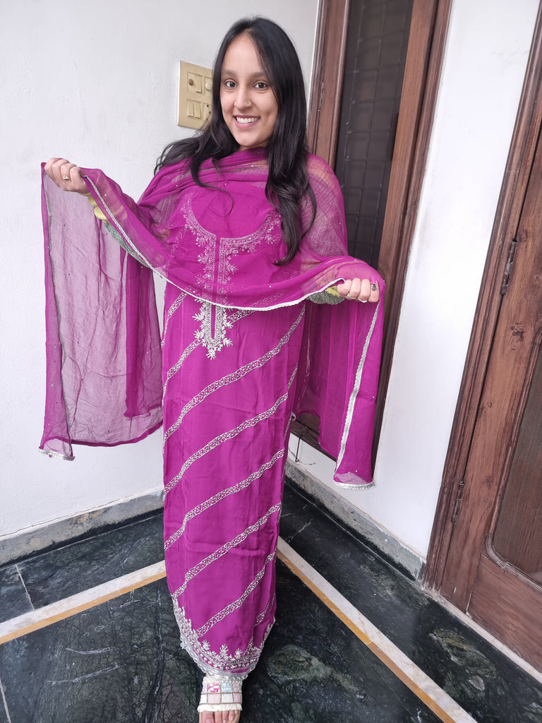 Regal Purple Embroidered Organza Suit
