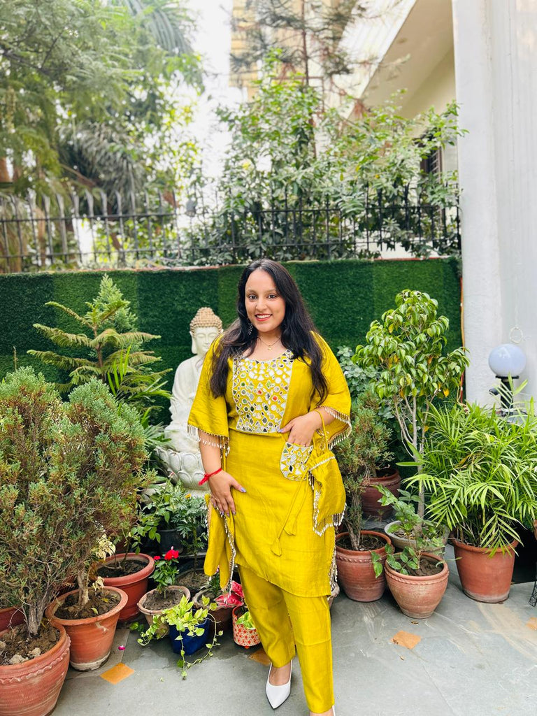 Yellow Kaftan with Potli
