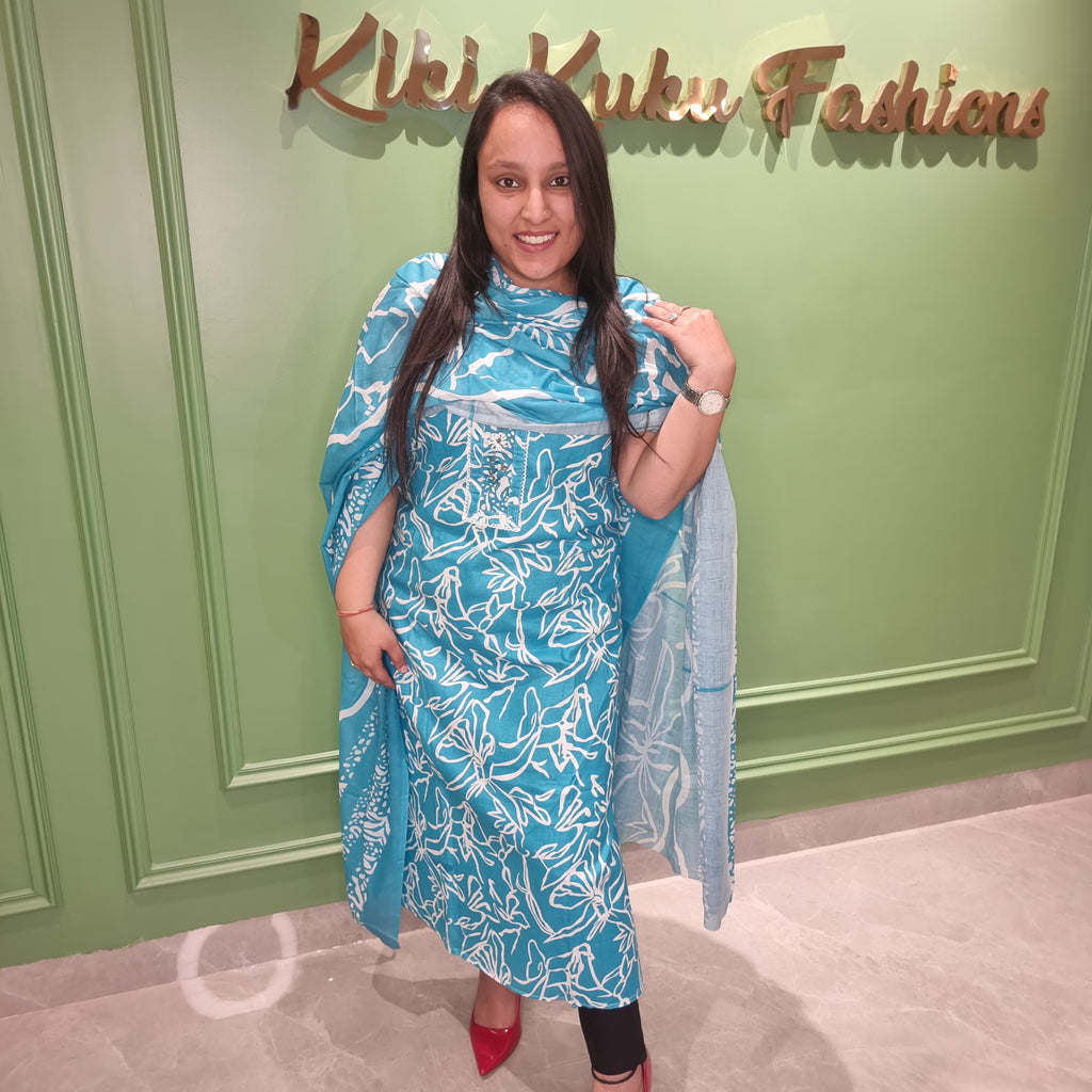 Aqua Elegance Cotton Suit