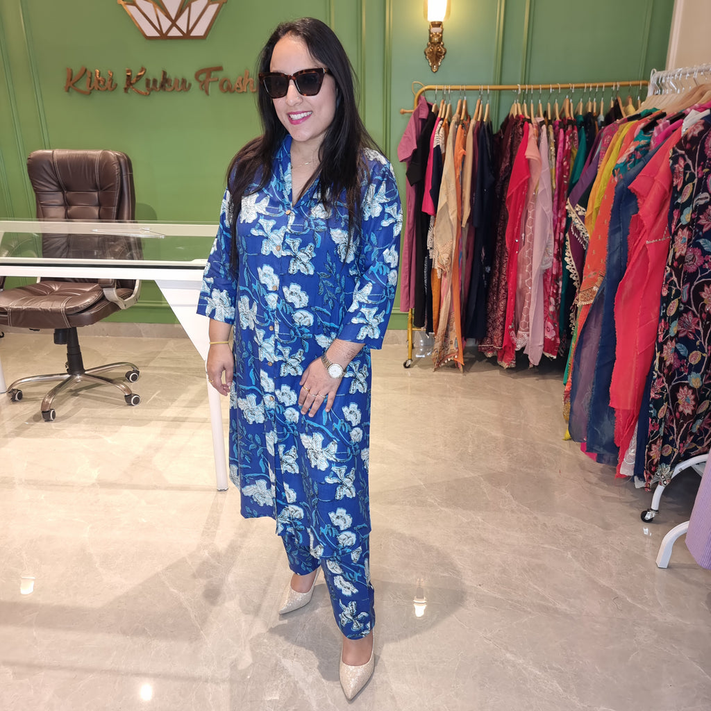 Elegant Floral Blue Cordset