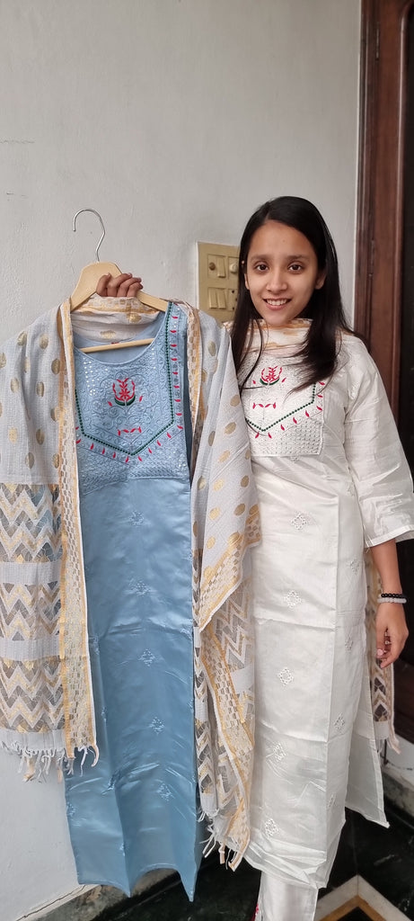 Elegant Iceblue Cotton Suit
