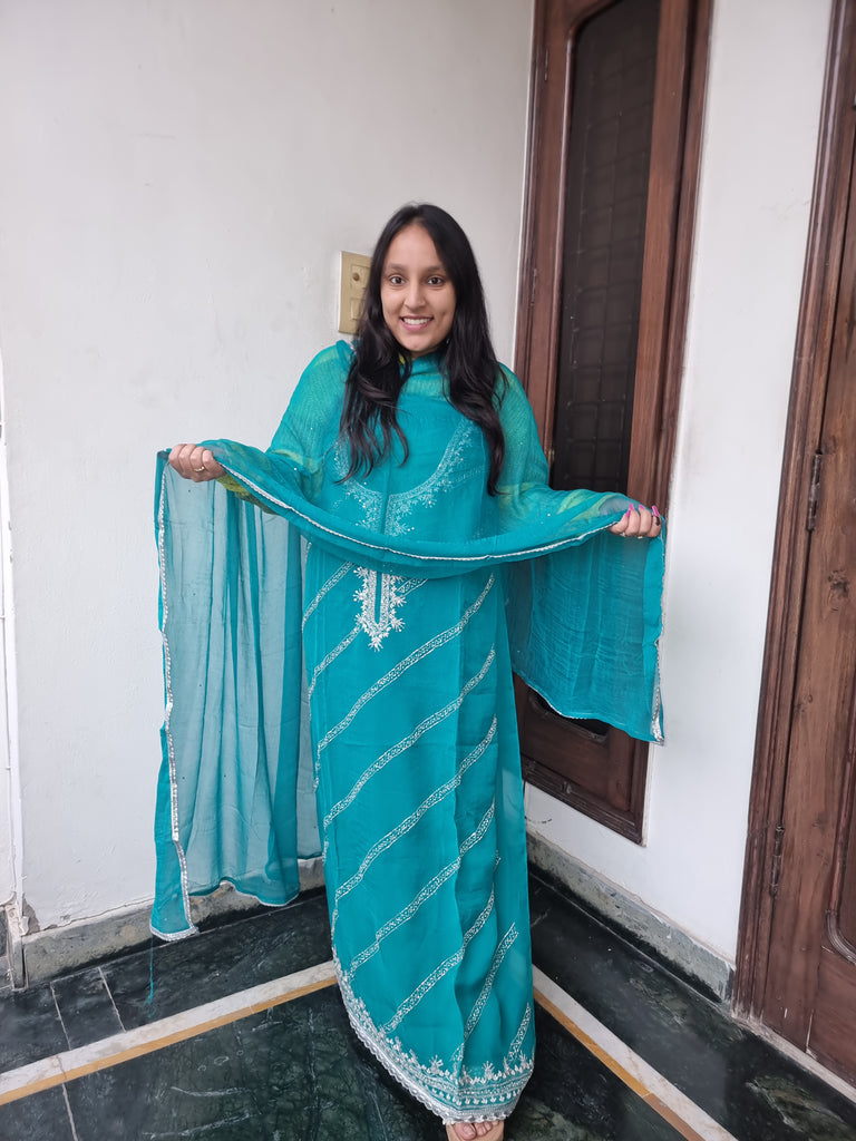 Green Glam Embroidered Suit