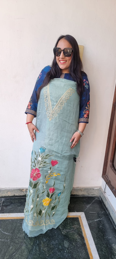 Elegant Hand-Painted Suit with Embroidered Dupatta