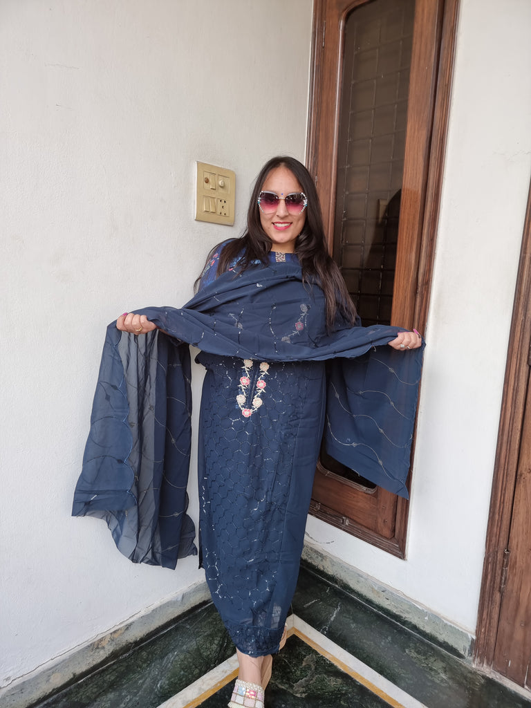Midnight Sparkle Georgette Suit