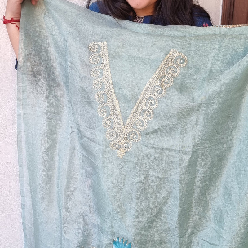 Elegant Hand-Painted Suit with Embroidered Dupatta