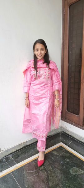 Elegant Pink Cotton Suit