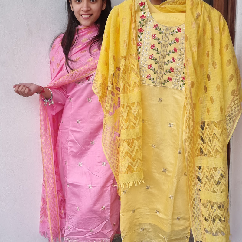 Elegant Yellow Cotton Suit