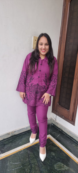Elegant Purple Printed Co-ord Set