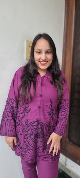 Elegant Purple Printed Co-ord Set