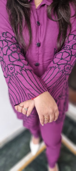Elegant Purple Printed Co-ord Set