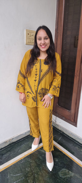 Elegant Mustard Printed Co-ord Set