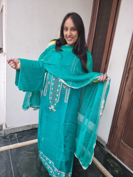 Sky blue color suit with front work