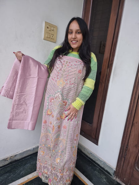 Pink Color suit with heavy neck work