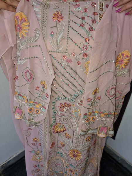 Pink Color suit with heavy neck work