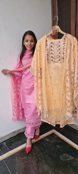 Elegant Lemon Cotton Suit