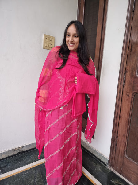Rosé Elegance Embroidered Organza Suit