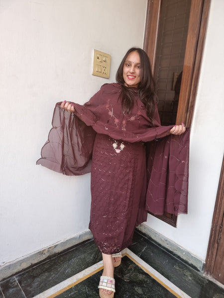 Elegant Wine Georgette Suit