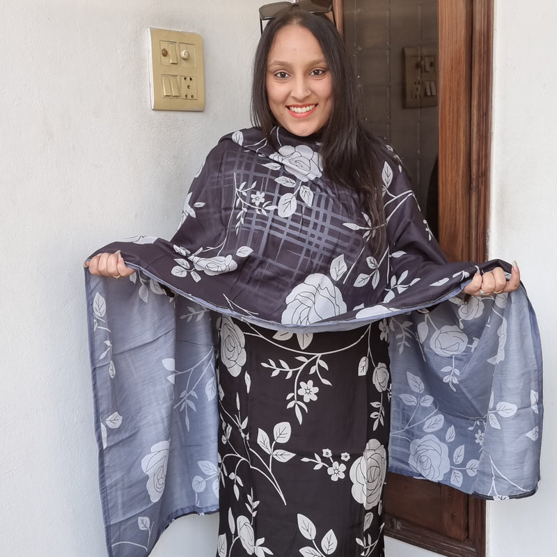 Midnight Blossom Muslin Suit