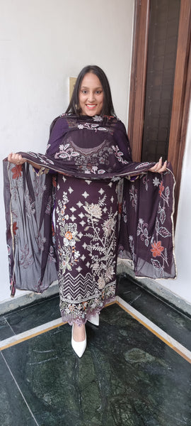Royal Plum Elegance  Embroidered Suit