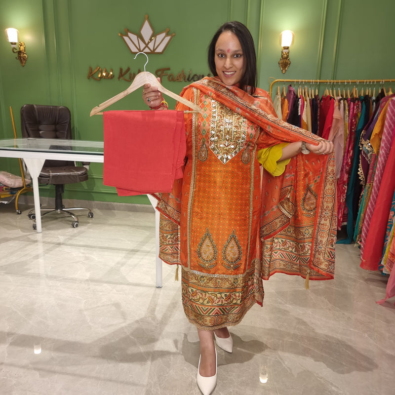 🧡 Fanta Glow – Semi-Stitched Suit 🧡