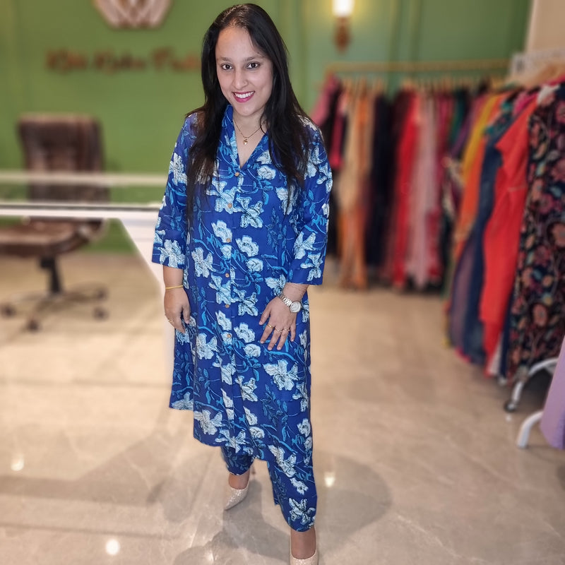 Elegant Floral Blue Cordset