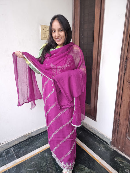Regal Purple Embroidered Organza Suit