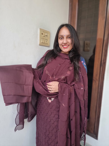 Elegant Wine Georgette Suit