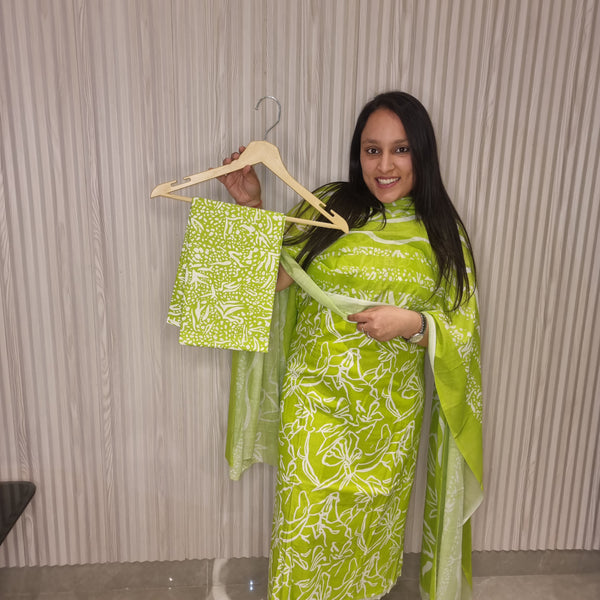 Lime Green Elegance Cotton Suit