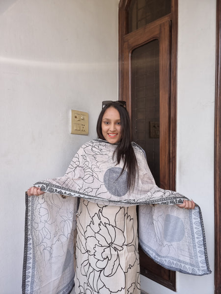 Beige Bloom Muslin Suit