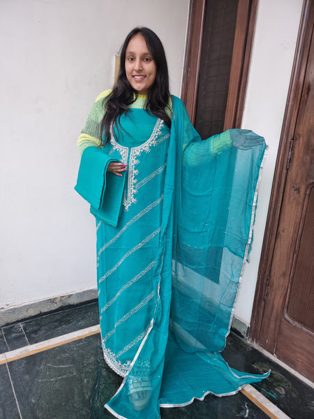 Green Glam Embroidered Suit