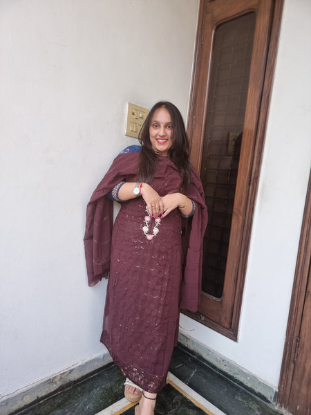 Elegant Wine Georgette Suit