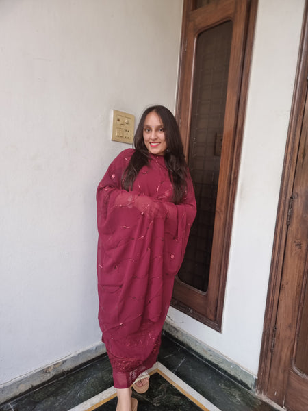 Regal Maroon Embroidered Ensemble.