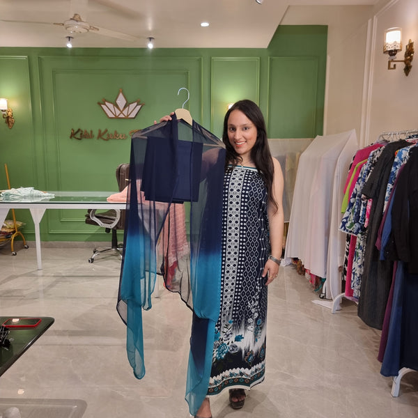 Elegant Navy Blue Cotton Suit Set