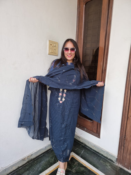 Midnight Sparkle Georgette Suit