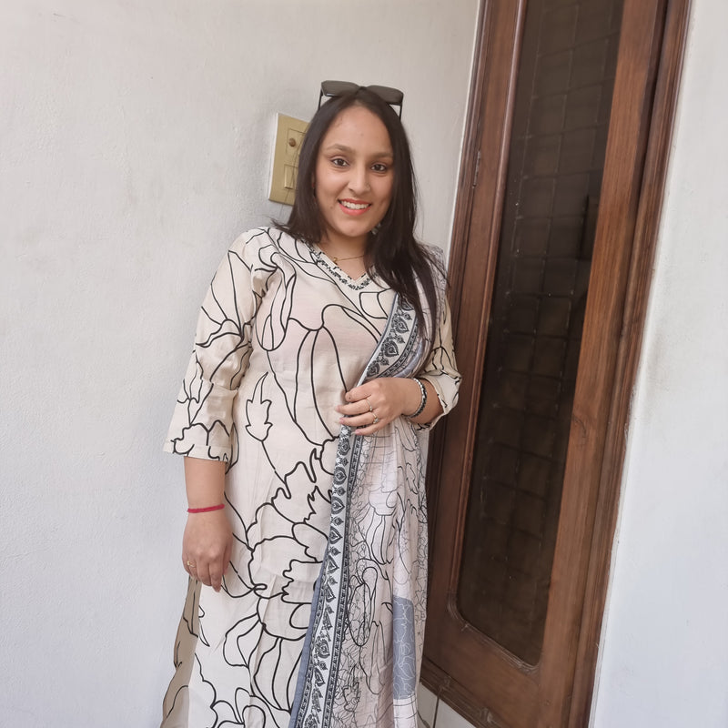 Beige Bloom Muslin Suit