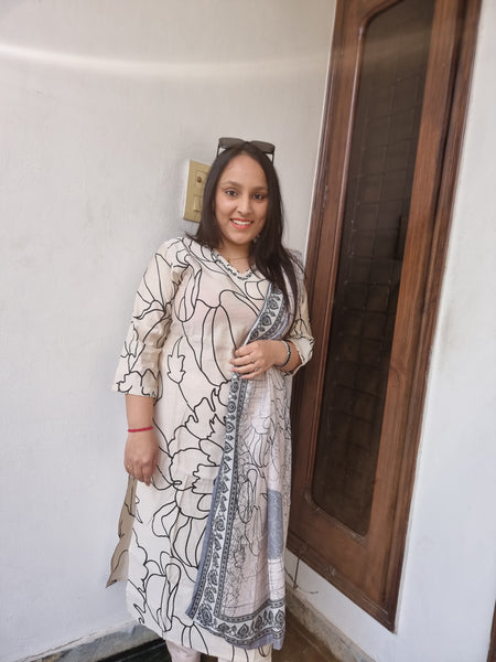 Beige Bloom Muslin Suit